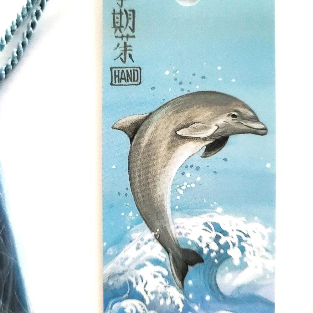 Vintage 90s Dolphins Bookmark, Judy Hand, Flipper Tassel, 1990 Sunshine Thoughts